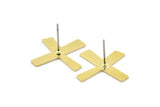 Earring Studs, 8 Raw Brass - Irregular X Shaped Stud Earrings - Brass Earrings - Earrings (21x17x0.80mm) A2631
