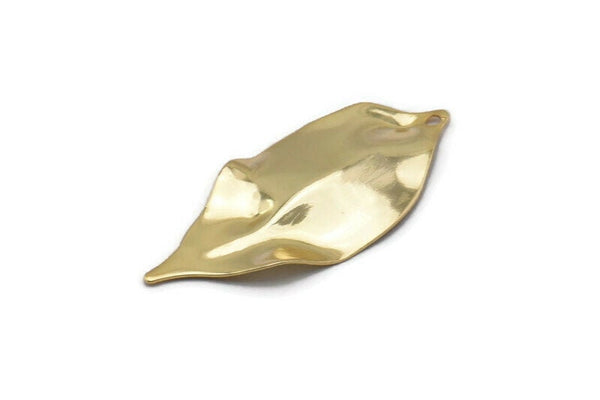 Gold Leaf Charm, 4 Gold Plated Brass Leaf Charms With 1 Hole, Earrings (35x16x0.40mm) D0572