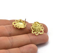 Brass Flower Earring, 2 Raw Brass Flower Shaped Stud Earrings (18x19mm) N1984