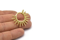 Brass Sun Earring, 2 Raw Brass Sunlights Shaped Stud Earrings (27x35mm) N1985