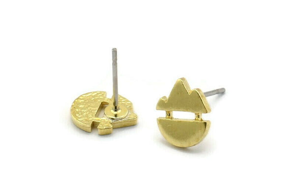 Brass Mountain Earring, 10 Raw Brass Tiny Mountain Shaped Stud Earrings (9x8mm) N1982