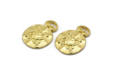 Brass Round Charm, 4 Raw Brass Round Shaped Charms With 1 Loop, Findings, Tags (20x15mm) N1995