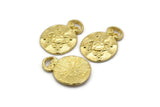 Brass Round Charm, 4 Raw Brass Round Shaped Charms With 1 Loop, Findings, Tags (20x15mm) N1995