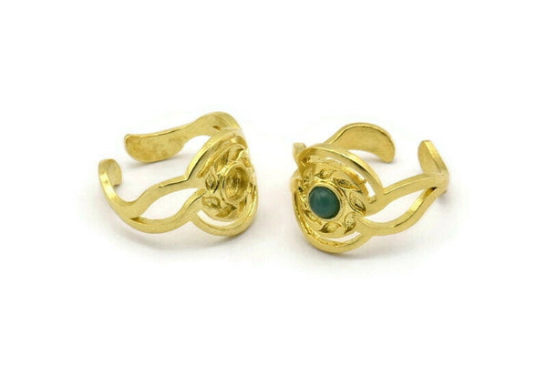 Brass Royal Ring, 2 Raw Brass Royal Rings With 1 Stone Settings - Pad Size 4mm N1993