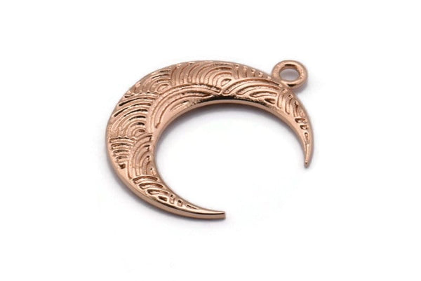 Rose Gold Moon Charm, 1 Rose Gold Plated Textured Horn Charms, Pendant, Jewelry Finding (27x8x3.30mm) N0237 Q0206