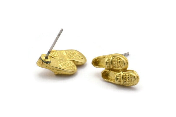 Brass Shoe Earring, 4 Raw Brass Shoe Stud Earrings (18x8mm) N0893 A1238