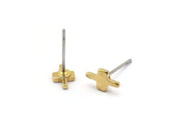 Brass T Earring, 12 Raw Brass T Shape Stud Earrings (9x5x1mm) D1014 A1240