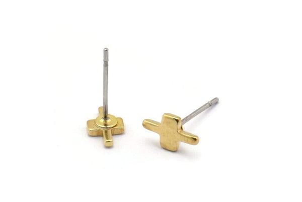 Brass T Earring, 12 Raw Brass T Shape Stud Earrings (9x5x1mm) D1014 A1240