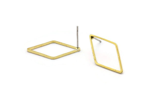 Brass Diamond Earring, 12 Raw Brass Diamond Stud Earrings (23x13mm) Bs 1128 A2058
