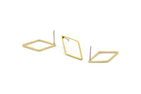 Brass Diamond Earring, 12 Raw Brass Diamond Stud Earrings (23x13mm) Bs 1128 A2058