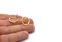 Brass Hexagon Earring, 12 Raw Brass Hexagon Stud Earrings (16x2x1mm) D0083 A1122