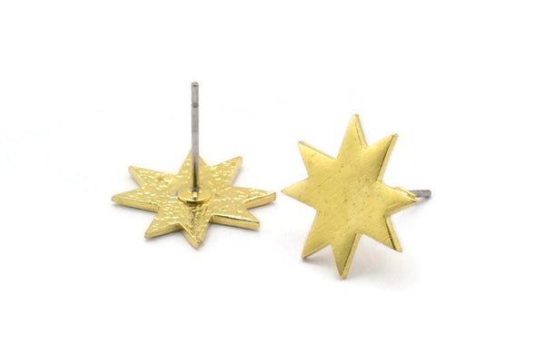 Brass Star Earring, 8 Raw Brass Star Stud Earrings (13x1.2mm) N1538