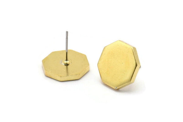 Brass Hexagon Earring, 6 Raw Brass Hexagon Stud Earrings (14x2mm) D1190 A0467