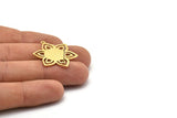 Brass Flower Earring, 2 Textured Raw Brass Flower Shaped Stud Earrings With 1 Loop (31x25x0.80mm) M02544 A0247