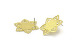 Brass Flower Earring, 2 Textured Raw Brass Flower Shaped Stud Earrings (28x25x0.80mm) M02542 A0415