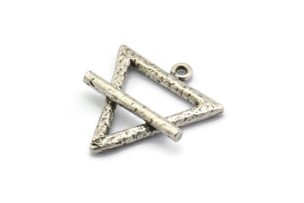 Gümüş Element Charm, 2 Dokulu Antik Gümüş Kaplamalı Ham Pirinç Toprak Elementi Sembolü Charm'ı 1 Döngülü (26x23 mm) N1973 H1498