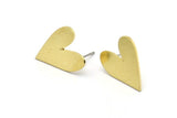 Brass Heart Earring, 8 Raw Brass Heart Shaped Stud Earrings (18x15x0.80mm) A2635