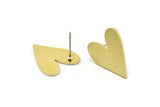 Brass Heart Earring, 8 Raw Brass Heart Shaped Stud Earrings (18x15x0.80mm) A2635