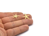 Brass Star Earring, 10 Raw Brass Star Shaped Stud Earrings (19x14x0.80mm) A2655