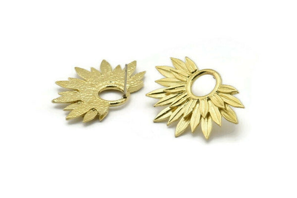 Brass Sunflower Earring, 2 Raw Brass Flower Stud Earrings (38x24mm) N0947 A1486