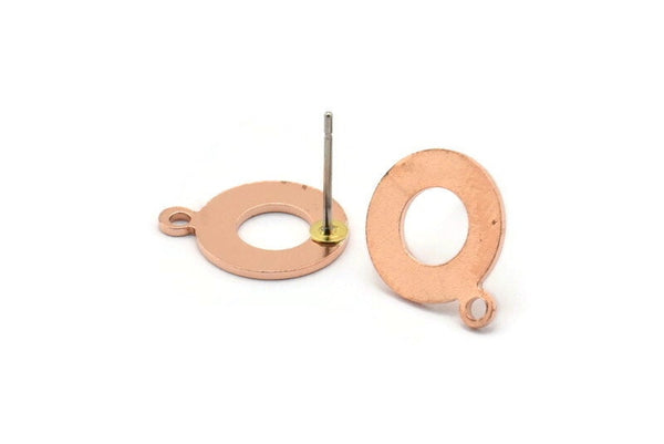 Copper Circle Earring, 12 Raw Copper Circle Stud Earrings With 1 Loop (15x12x0.80mm) M012 A1499