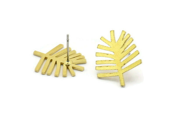 Brass Leaf Earring, 8 Raw Brass Leaf Shaped Stud Earrings, Findings (18x15x0.80mm) A2649