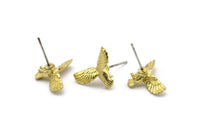 Brass Bird Earring, 6 Raw Brass Bird Stud Earrings (17x12mm) N1079