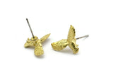 Brass Bird Earring, 6 Raw Brass Bird Stud Earrings (17x12mm) N1079