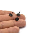 Black Round Earring, 6 Oxidized Black Brass Round Earring Studs, With 1 Loop (8mm) N1168 S649