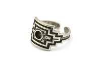 Silver Royal Ring, Antique Silver Plated Brass Royal Ring With 1 Stone Settings - Pad Size 4mm N1994 H1462