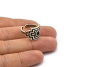 Silver Royal Ring, Antique Silver Plated Brass Royal Ring With 1 Stone Settings - Pad Size 4mm N1994 H1462