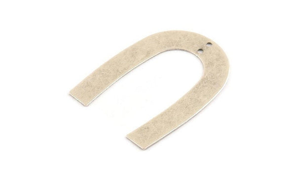 Silver Geometric Charm, 6 Antique Silver Plated Brass U Shaped Pendants With 2 Holes (35x27x0.50mm) E015 H0864