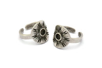 Silver Royal Ring, Antique Silver Plated Brass Royal Ring With 1 Stone Settings - Pad Size 4mm N1991 H1471