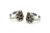 Silver Royal Ring, Antique Silver Plated Brass Royal Ring With 1 Stone Settings - Pad Size 4mm N1991 H1471