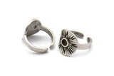 Silver Royal Ring, Antique Silver Plated Brass Royal Ring With 1 Stone Settings - Pad Size 4mm N1991 H1471