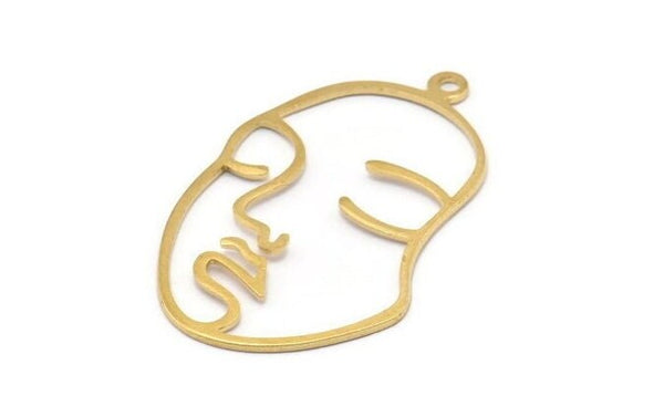 Brass Face Charm, 6 Raw Brass Face Shape Charms With 1 Loop, Pendant, Earrings, Findings (46x28x1mm) E022