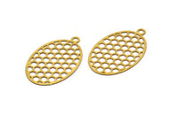 Brass Oval Pendant, 24 Raw Brass Oval Honeycomb Pendants with 1 Loop, Necklace Findings (22x14mm) E025