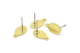 Brass Oval Earring, 12 Raw Brass Oval Stud Earrings With 1 Loop (14x8x0.80mm) M02573 A0093