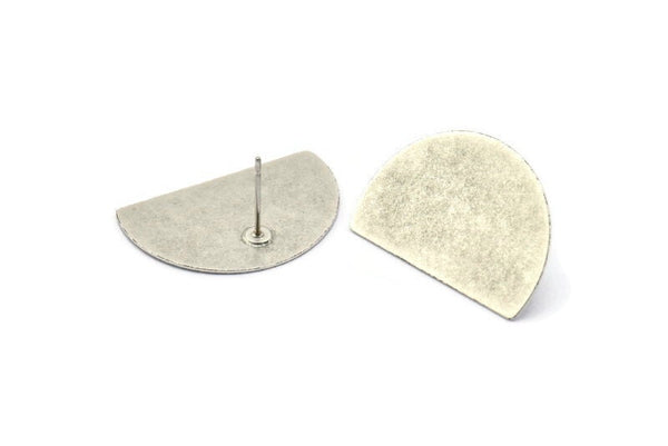 Semi Circle Earring, 4 Antique Silver Plated Brass Half Moon Stud Earrings (26.5x17.5x0.50mm) D986 A1307