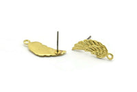 Brass Wing Earring, 6 Raw Brass Wing Stud Earrings With 1 Loop, Findings (22x9x1.5mm) A1299