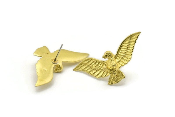 Brass Eagle Earring, 2 Raw Brass Eagle Stud Earrings (40x20mm) N0411 A1197