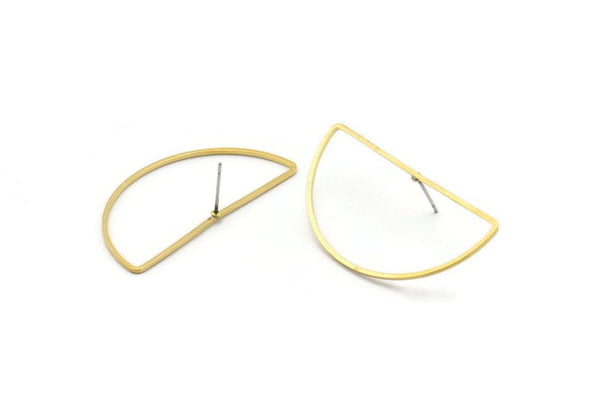 Brass Half Moon Earring, 8 Raw Brass Semi Circle Stud Earrings (22x45x1mm) D1276 A1228