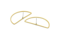 Brass Half Moon Earring, 8 Raw Brass Semi Circle Stud Earrings (22x45x1mm) D1276 A1228