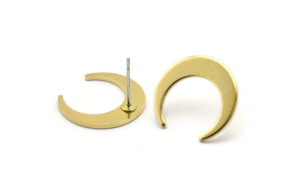 Brass Moon Earring, 8 Raw Brass Crescent Moon Stud Earrings (18x4x1mm) D1295 A1312