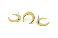 Brass Moon Earring, 8 Raw Brass Crescent Moon Stud Earrings (18x4x1mm) D1295 A1312