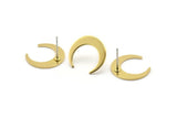 Brass Moon Earring, 8 Raw Brass Crescent Moon Stud Earrings (18x4x1mm) D1295 A1312