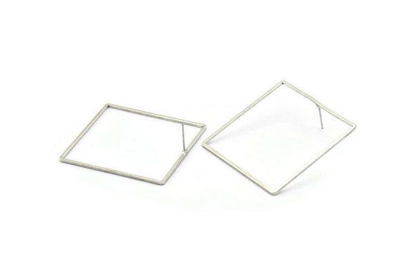 Gümüş Kare Küpe, 2 Antik Gümüş Kaplama Pirinç Kare Küpe (42 mm) Bs 1310 A1778 H0204