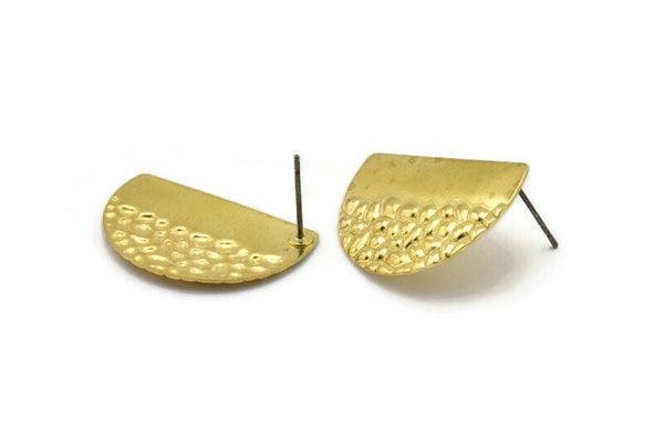 Semi Circle Earring, 6 Textured Raw Brass Half Moon Stud Earrings (26.5x17.5x0.65mm) D957 A1229