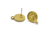 Brass Sunflower Earring, 4 Raw Brass Sunflower Stud Earrings With 1 Loop (12mm) N1038
