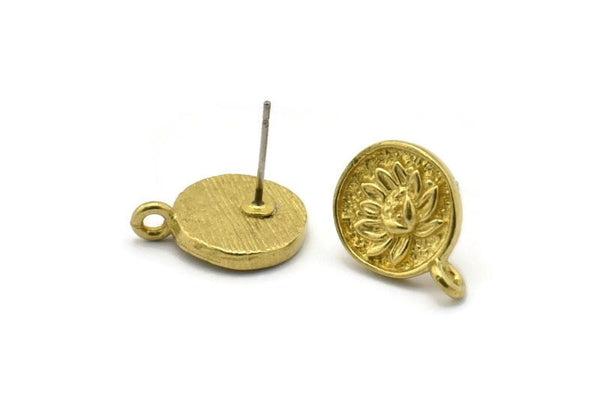 Brass Sunflower Earring, 4 Raw Brass Sunflower Stud Earrings With 1 Loop (12mm) N1038